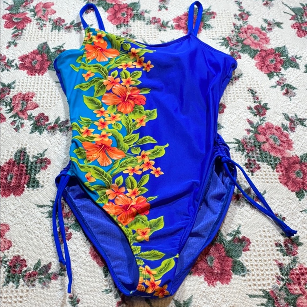 Beach Native Blue Swimsuit With Flowers